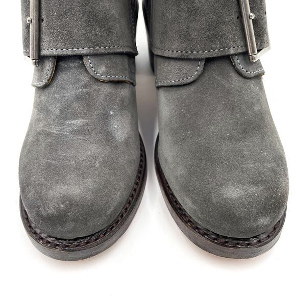Frye Sabrina Boots Charcoal Gray Suede‎ Double Buckle Ankle Sz 6 Women's - Picture 3 of 10